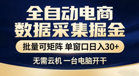 独家电商数据全自动采集项目，批量可矩阵，单窗口轻松日入3张+【揭秘】-搞钱利器