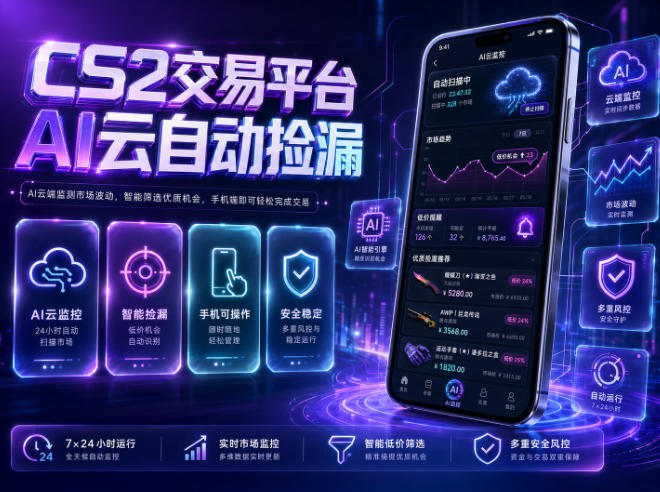 CS2交易平台AI云自动捡漏，多年稳定运行，无需手机，支持任何形式验证，日入300+【揭秘】-搞钱利器