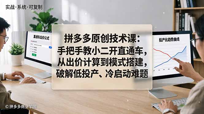 拼多多原创技术课：手把手教小二开直通车，从出价计算到模式搭建，破解低投产、冷启动难题-搞钱利器