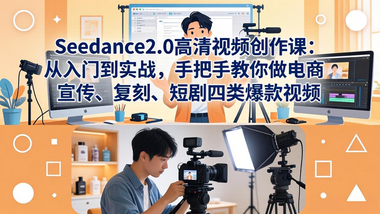 Seedance2.0高清视频创作课：从入门到实战，手把手教你做电商、宣传、复刻、短剧四类爆款视频-搞钱利器
