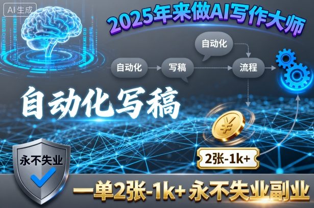 2025年来做AI写作大师，自动化写稿，一单2张-1k+，永不失业副业-搞钱利器