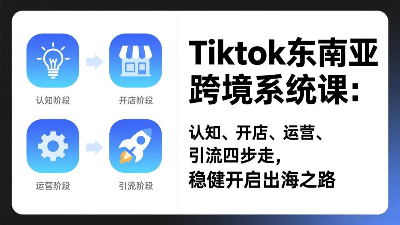 TikTok东南亚跨境系统课:认知、开店、运营、引流四步走,稳健开启出海之路-搞钱利器