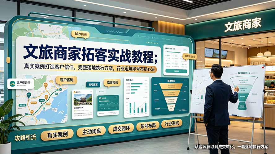 文旅商家拓客实战教程；真实案例打造客户信任，完整落地执行方案，行业避坑账号布局心法-搞钱利器