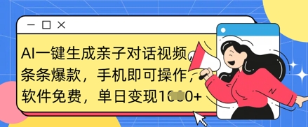 AI一键生成亲子对话视频，条条爆款，一部手机即可操作，单日变现数张-搞钱利器