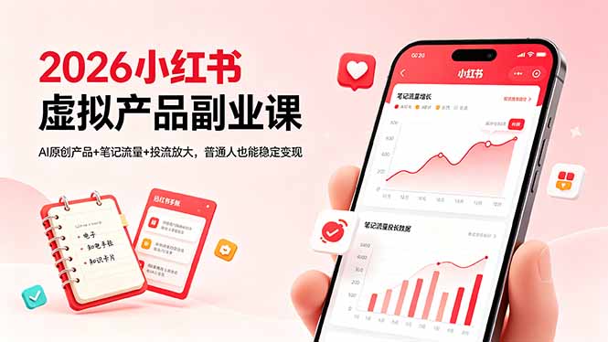 2026小红书虚拟产品副业课，AI原创产品+笔记流量+投流放大，普通人也能稳定变现-搞钱利器