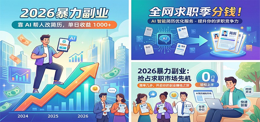 2026暴力副业：靠AI帮人改简历，单日收益1000+，全网求职季分钱-搞钱利器