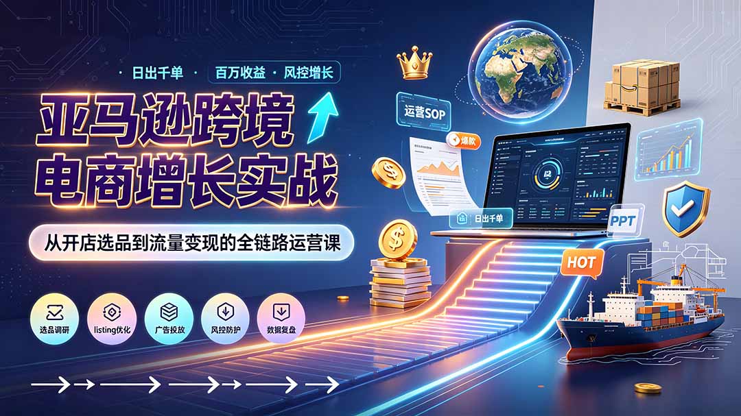 亚马逊0-1孵化特训营8期：从注册风控到稳定日出千单实战，规避审核封店风险，标准化执行流程落地-搞钱利器