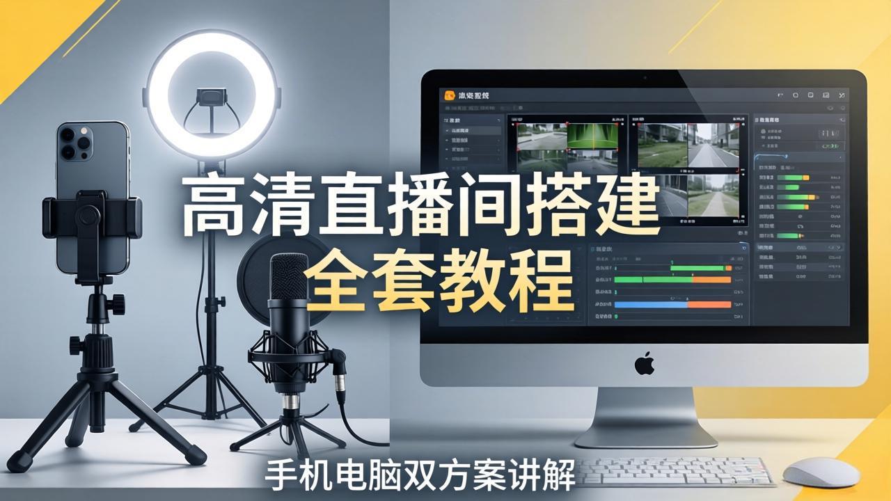 高清直播间搭建全套教程，手机电脑双方案讲解，设备选型调试多机位实操教学-搞钱利器
