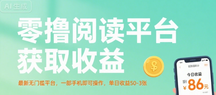 零撸阅读平台获取收益，最新无门槛平台，一部手机即可操作，单日收益50-3张【揭秘】-搞钱利器