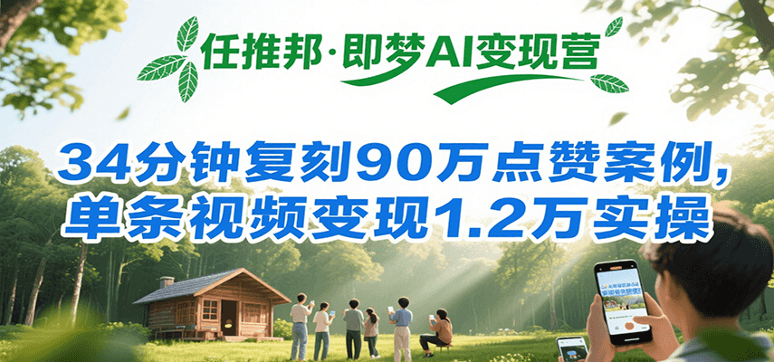 任推邦·即梦AI变现营，34分钟复刻90万点赞案例，单条视频变现1.2万实操-搞钱利器
