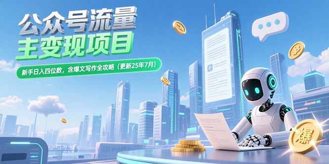 公众号流量主变现项目，新手日入四位数，含爆文写作全攻略(更新25年7月-搞钱利器