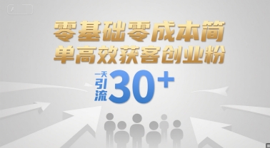 零基础零成本简单高效获客创业粉，一天引流30+-搞钱利器