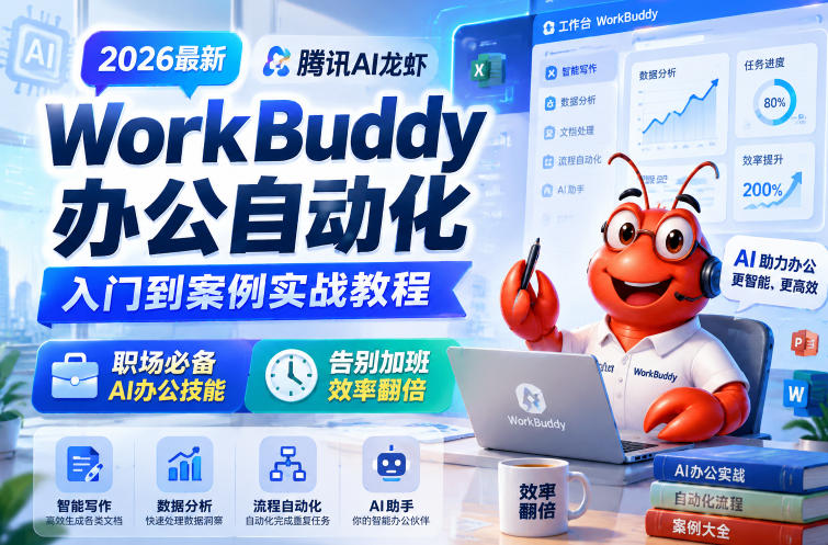 2026最新腾讯AI龙虾WorkBuddy办公自动化入门到案例实战教程，职场必备AI办公技能，告别加班，效率翻倍-搞钱利器