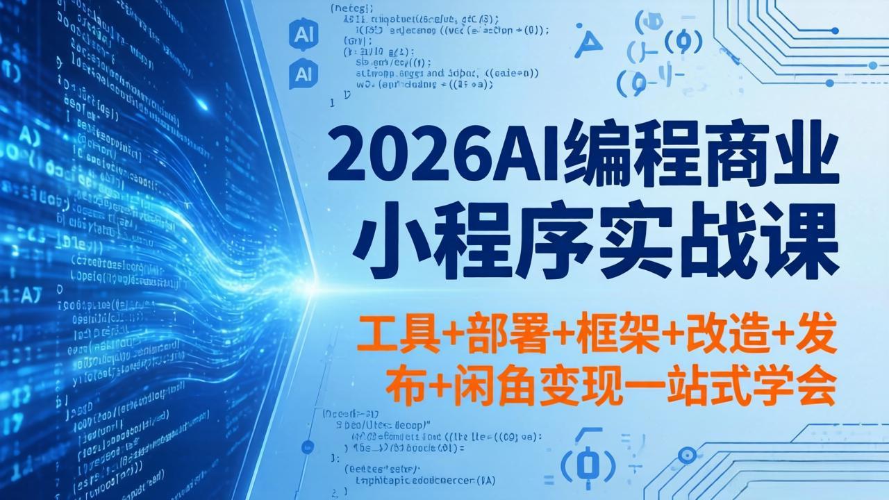 2026AI编程商业小程序实战课，工具+部署+框架+改造+发布+闲鱼变现一站式学会-搞钱利器