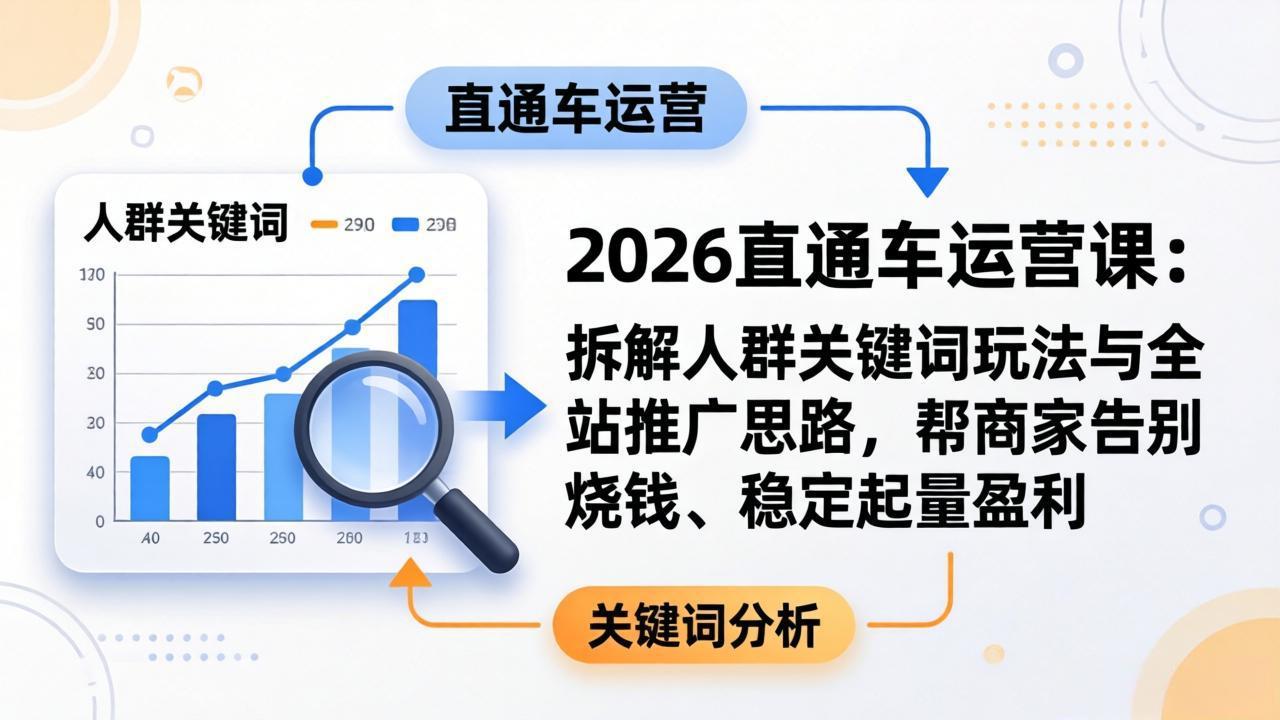 2026直通车运营课：拆解人群关键词玩法与全站推广思路，帮商家告别烧钱、稳定起量盈利-搞钱利器