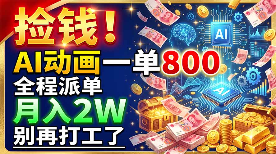 捡钱！AI动画一单800，全程派单，月入2W，别再打工了-搞钱利器