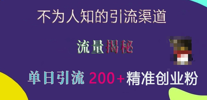不为人知的引流渠道，流量揭秘，实测单日引流200+精准创业粉【揭秘】-搞钱利器