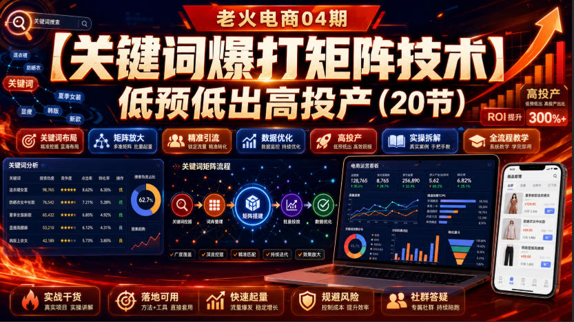 老火电商04期：【关键词爆打矩阵技术】低预低出高投产(20节)-搞钱利器