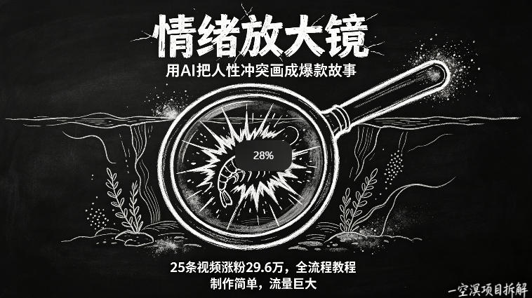 AI制作“情绪放大镜“视频，25条视频涨粉29.6W粉，流量巨大，制作简单，全流程教程-搞钱利器