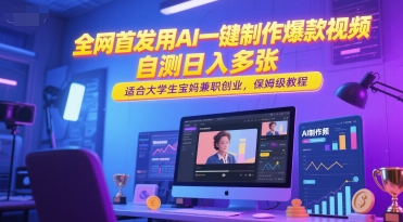 全网首发用AI一键制作爆款视频，自测日入多张，适合大学生宝妈兼职创业，保姆级教程-搞钱利器
