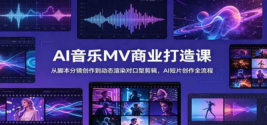 AI音乐MV商业打造课：从脚本分镜创作到动态渲染对口型剪辑，AI短片创作全流程-搞钱利器