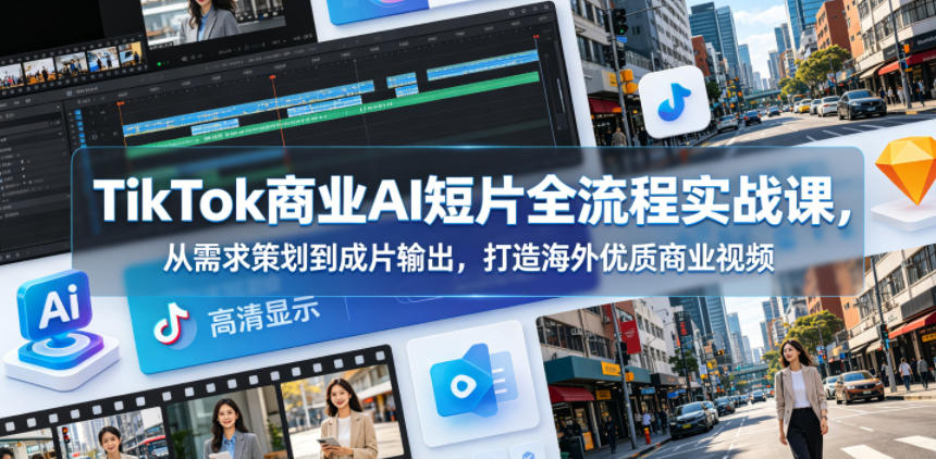 TikTok商业AI短片全流程实战课，从需求策划到成片输出，打造海外优质商业视频-搞钱利器