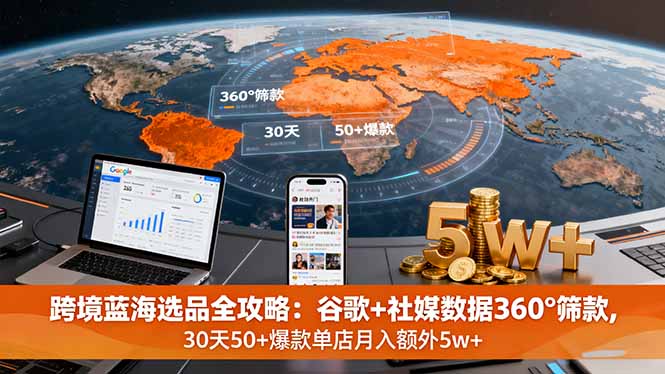 跨境蓝海选品全攻略：谷歌+社媒数据360°筛款,30天50+爆款单店月入额外5w+-搞钱利器