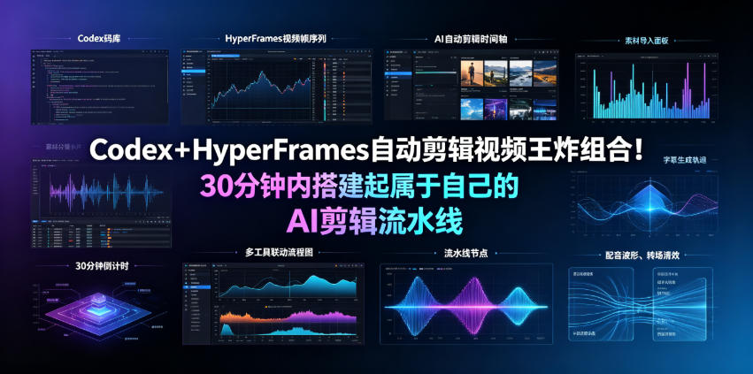 Codex＋HyperFrames自动剪辑视频王炸组合！30分钟内搭建起属于自己的AI剪辑流水线(完整版实操教程手册)-搞钱利器