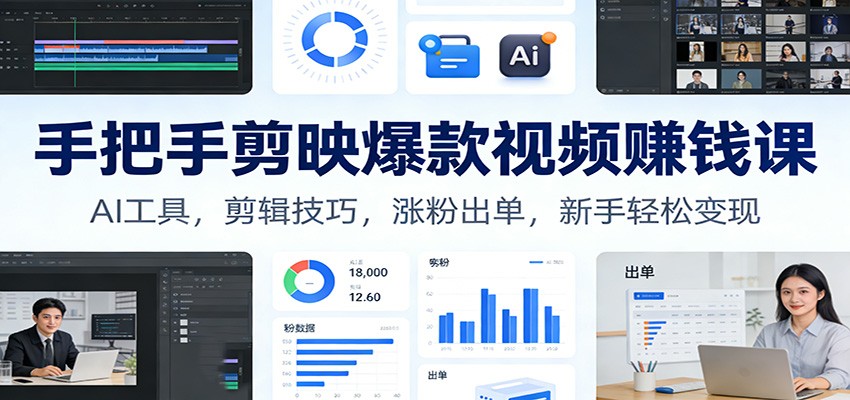 手把手剪映爆款视频赚钱课：AI工具，剪辑技巧，涨粉出单，新手轻松变现-搞钱利器