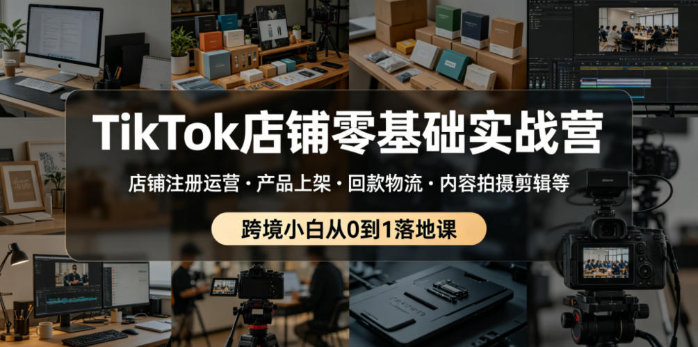 TikTok店铺零基础实战营，店铺注册运营・产品上架・回款物流・内容拍摄剪辑等 ，跨境小白从0到1落地课-搞钱利器