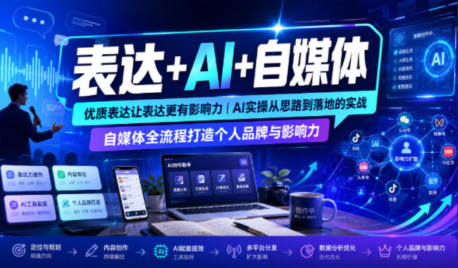 表达+AI+自媒体，优质表达让表达更有影响力|AI实操从思路到落地的实战|自媒体全流程打造个人品牌与影响力-搞钱利器