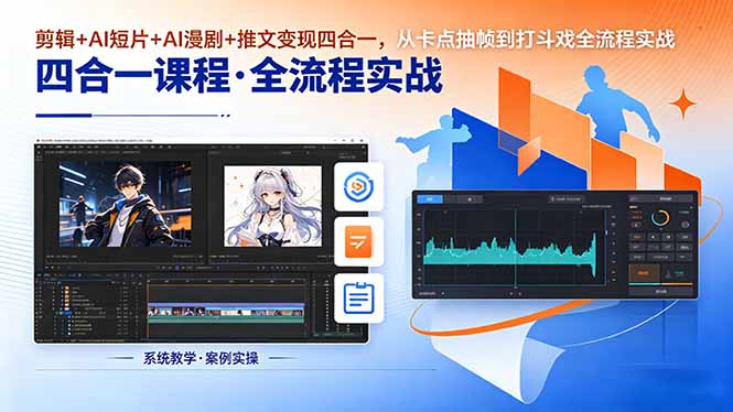 剪辑+AI短片+AI漫剧+推文变现四合一，从卡点抽帧到打斗戏全流程实战-搞钱利器