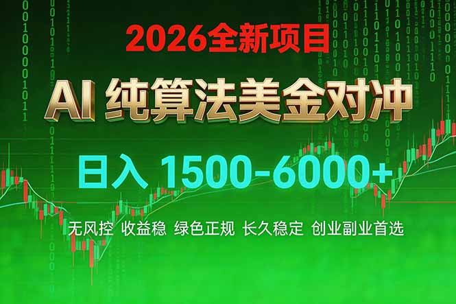 2026 全新美金对冲项目，不套平台赠金，不封号，纯算法对冲，日入 1500-6000+-搞钱利器