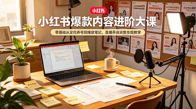 小红书爆款内容进阶大课，零基础从定位养号到爆款笔记，直播开店完整变现教学-搞钱利器