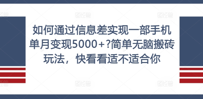 如何通过信息差实现一部手机单月变现5000+?简单无脑搬砖玩法，快看看适不适合你【揭秘】-搞钱利器