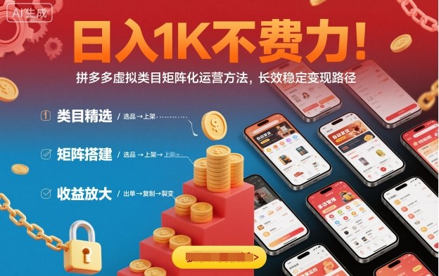 日入1K不费力！拼多多虚拟类目矩阵化运营方法，长效稳定变现路径-搞钱利器