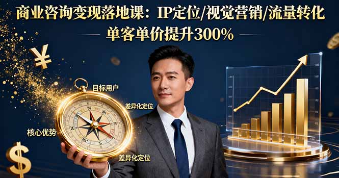 商业咨询变现落地课：IP定位/视觉营销/流量转化，单客单价提升300%-搞钱利器