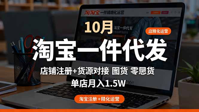 淘宝一件代发精细化运营-10月：店铺注册+货源对接+零囤货，单店月入1.5w-搞钱利器