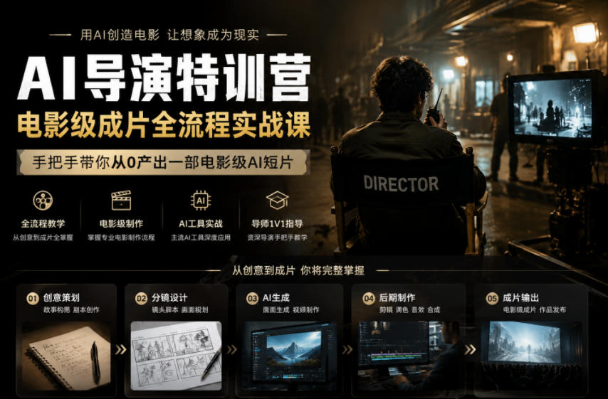 AI导演特训营，电影级成片全流程实战课，手把手带你从0产出一部电影级AI短片-搞钱利器
