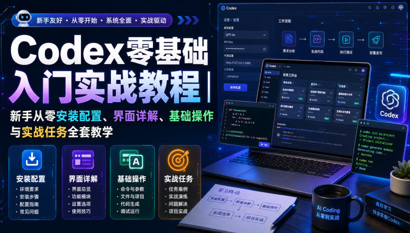 Codex零基础入门实战教程｜新手从零安装配置、界面详解、基础操作与实战任务全套教学-搞钱利器