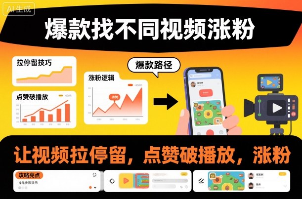 爆款找不同视频涨粉，让视频拉停留，实现点赞，破播放，涨粉-搞钱利器