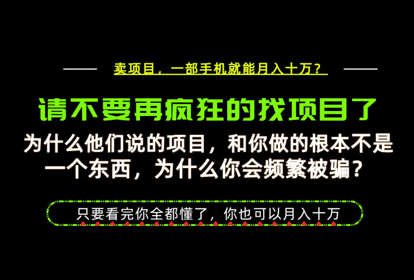 为什么做项目的人大多都是炮灰？为什么只有卖项目才能稳？看完你也可以月入10W+【揭秘】-搞钱利器