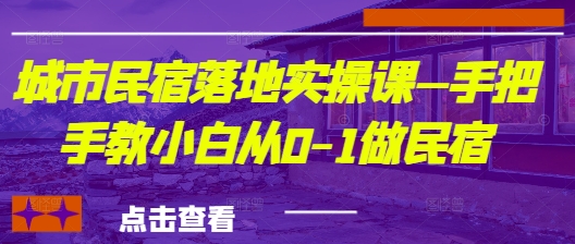 城市民宿落地实操课—手把手教小白从0-1做民宿-搞钱利器