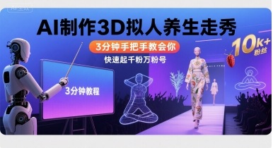 Ai制作3D拟人养生走秀，3分钟手把手教会你，快速起千粉万粉号-搞钱利器