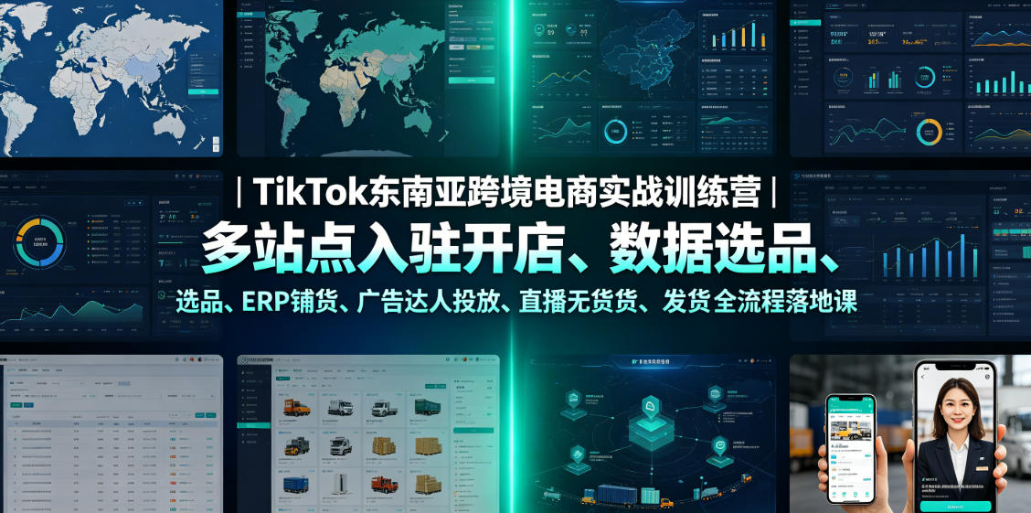 TikTok东南亚跨境电商实战训练营｜多站点入驻开店、数据选品、ERP铺货、广告达人投放、直播无货源发货全流程落地课-搞钱利器
