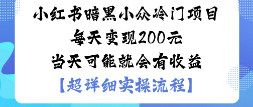 小红书暗黑小众冷门项目每天变现2张当天可能就会有收益-搞钱利器