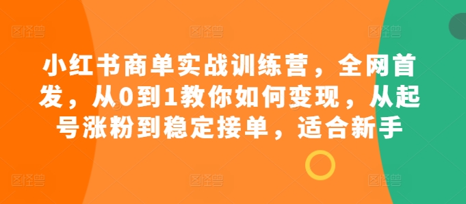 小红书商单实战训练营，全网首发，从0到1教你如何变现，从起号涨粉到稳定接单，适合新手-搞钱利器