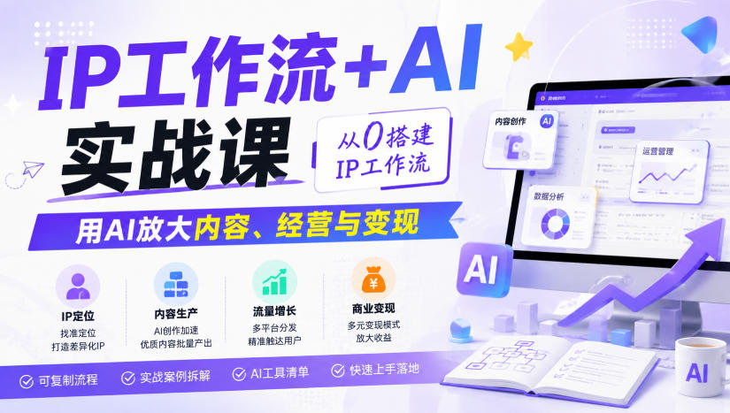 IP工作流+AI实战课，从0搭建IP工作流，用AI放大内容、经营与变现-搞钱利器