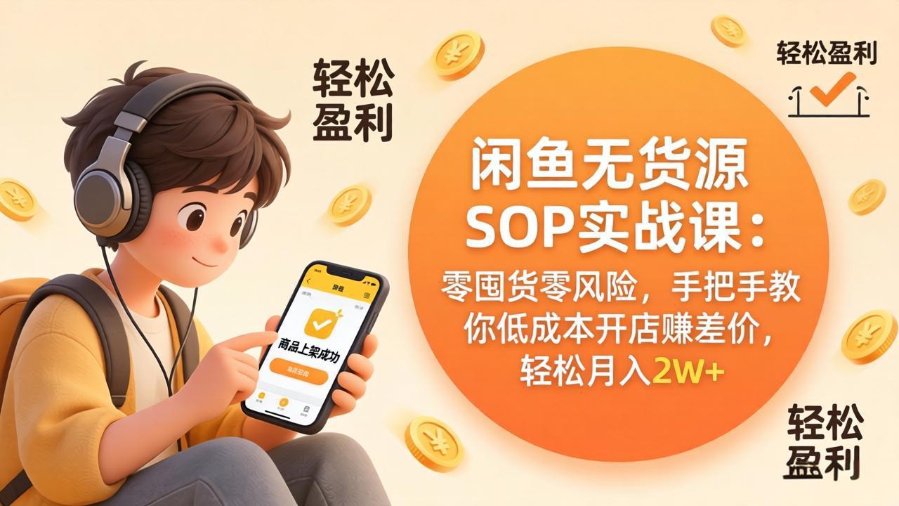 闲鱼无货源SOP实战课:零囤货零风险,手把手教你低成本开店赚差价,轻松月入2w+-搞钱利器