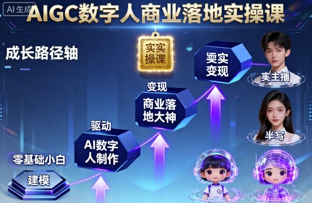 AIGC数字人商业落地实操课，从零基础小白到AI数字人大神-搞钱利器